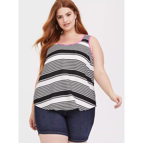 Torrid Tops - Torrid Striped Pocket Tank Top Black White Neon Pink Trim Womens Plus Size 3X